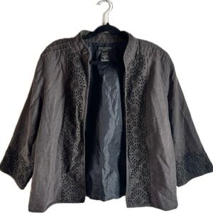 Ann Carson Linen Eyelet Open Front Jacket